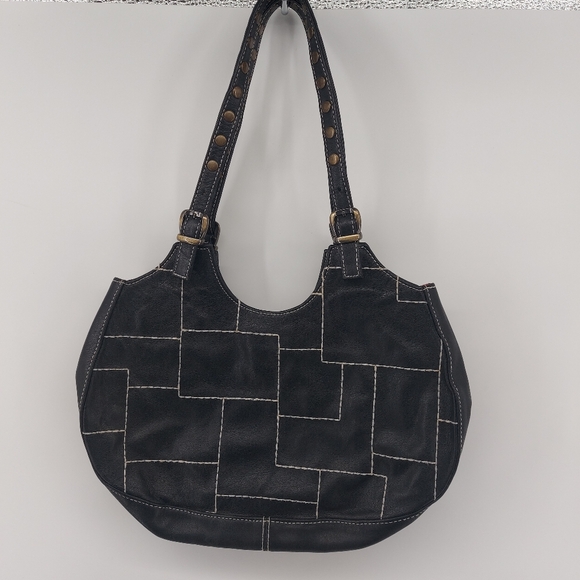 Isabella Fiore Vintage Peace & Love Black Leather Shoulder hand bag - Picture 3 of 6